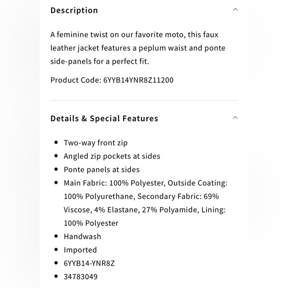 Armani Exchange Black Faux Leather Peplum Jacket Size XS - Picture 15 of 15